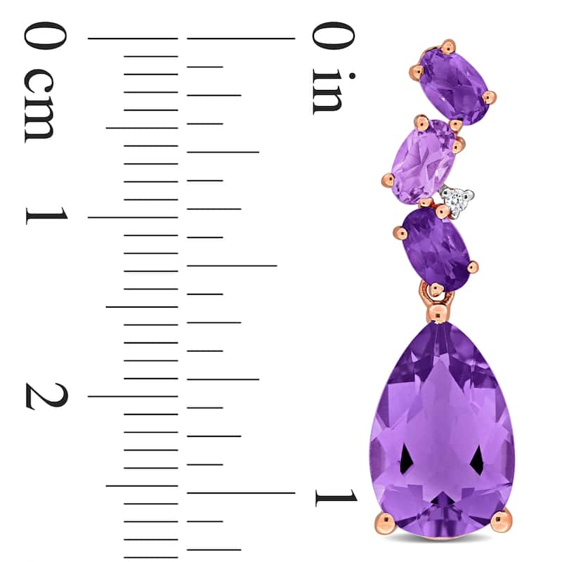 Miadora 7 1/5ct TGW Oval & Pear Shape Amethyst and Rose de France Diamond Accent Earrings 10k Rose Gold