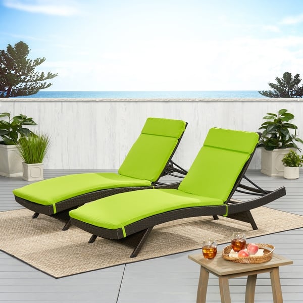 slide 2 of 10, Salem Outdoor Cushion Set for Chaise Lounge - Cushions only (Set of 2) by Christopher Knight Home - 79.25"L x 27.50"W x 1.50"H Bright Green