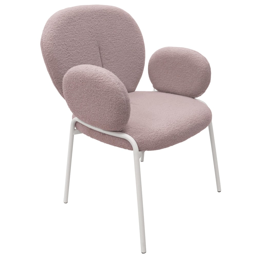 Celestial Series Boucle Upholstered Dining Chairs with Plush Seating and White Iron Legs, Modern Accent Chairs for Dining Room