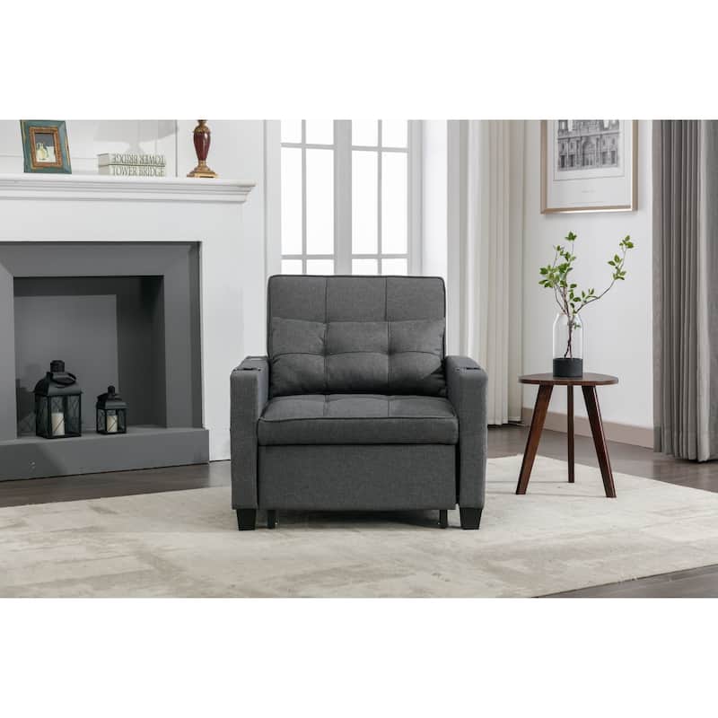 Dark Grey 68.12" Linen 3-in-1 Single Convertible Pull Out Sofa with USB Ports and Wear-resistantfor Living Room