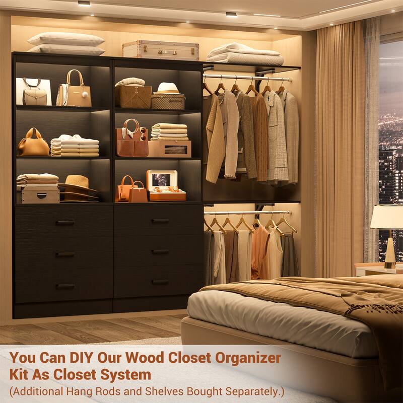 23.6" W Closet System with 3 Wooden Drawers and Storage Shelves, 2FT Sturdy Walk-in Organizer Storage Unit
