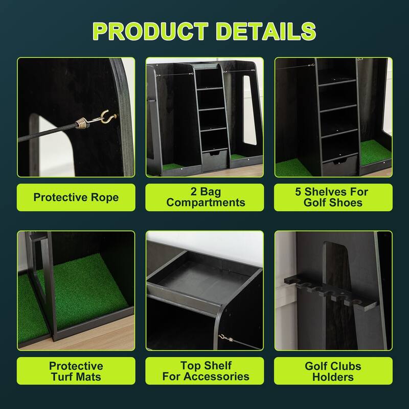 55.5''x16''x37''(LxWxH) Wooden Golf Bag Organizer and Storage Rack