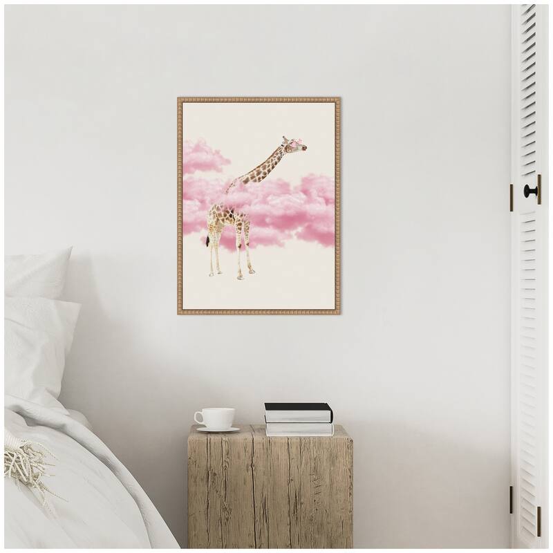 Kate and Laurel Sylvie Giraffe In Pink Clouds Framed Canvas by July Art Prints