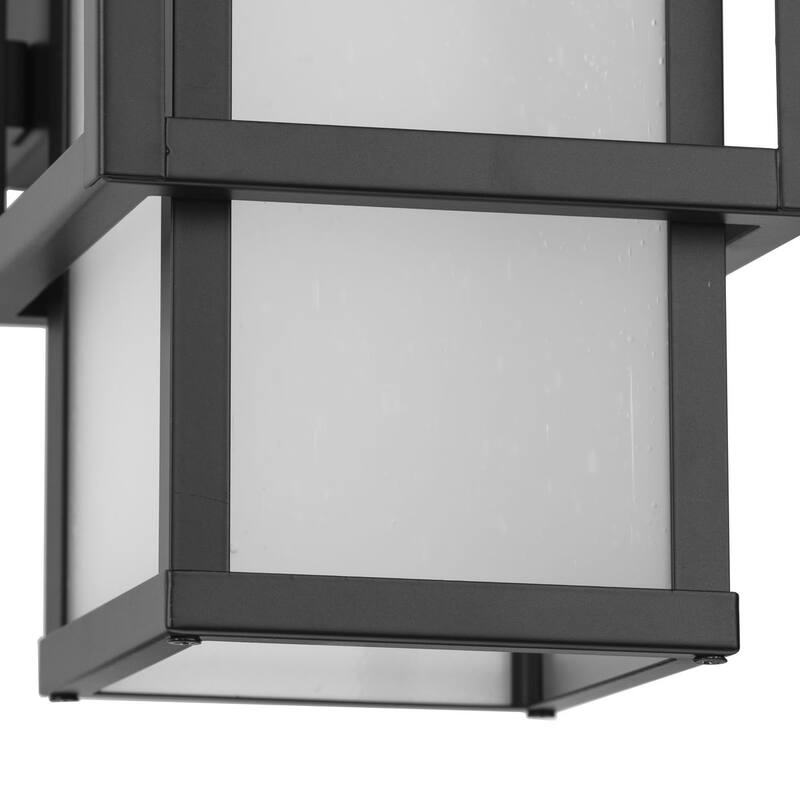 Unison Collection Two-Light Matte Black Etched Seeded Glass Contemporary Wall Lantern - 6 in x 7.62 in x 18 in