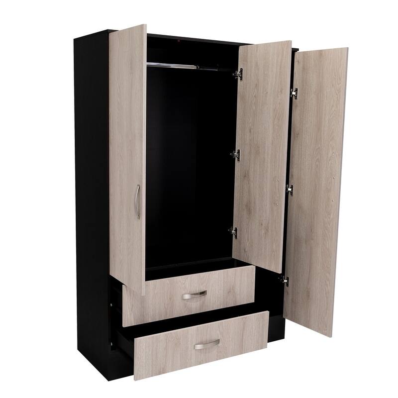19.4" Modern Mirrored Armoire with Hanging Rod, Two Drawers and Two Interior Shelves