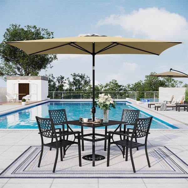 6 rib patio umbrella PHI VILLA Polyester Fabric 6-rib Rectangular 9.5' x 6.5' Patio Umbrella  with Crank Handle - Bed Bath & Beyond