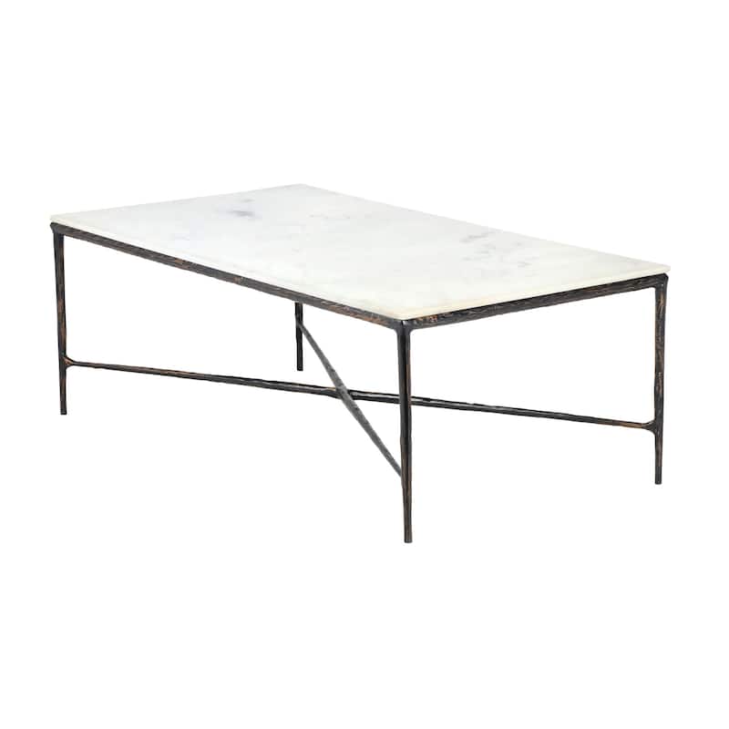 HomeRoots 28" White And Brown Genuine Marble And Aluminum Metal Coffee Table - 28' X '18' X '52