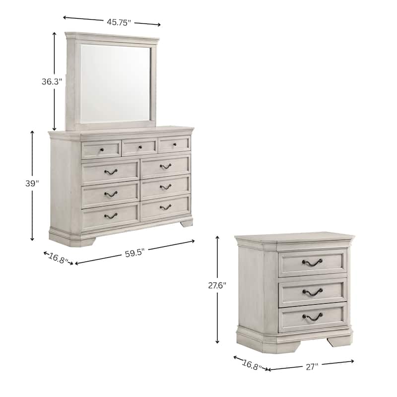 Roundhill Furniture Maderne Traditional Wood Panel Bed with Dresser, Mirror, Nightstand