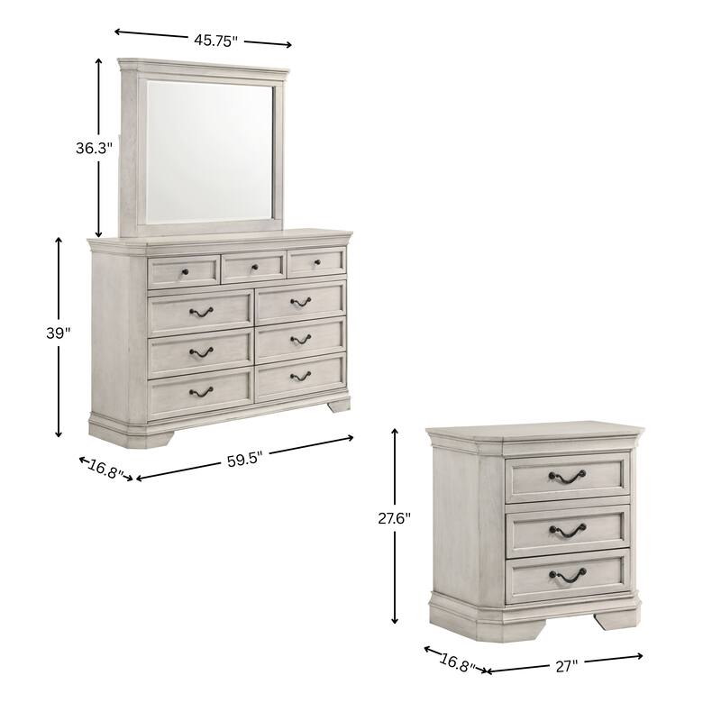 Roundhill Furniture Maderne Traditional Wood Panel Bed with Dresser, Mirror, Two Nightstands