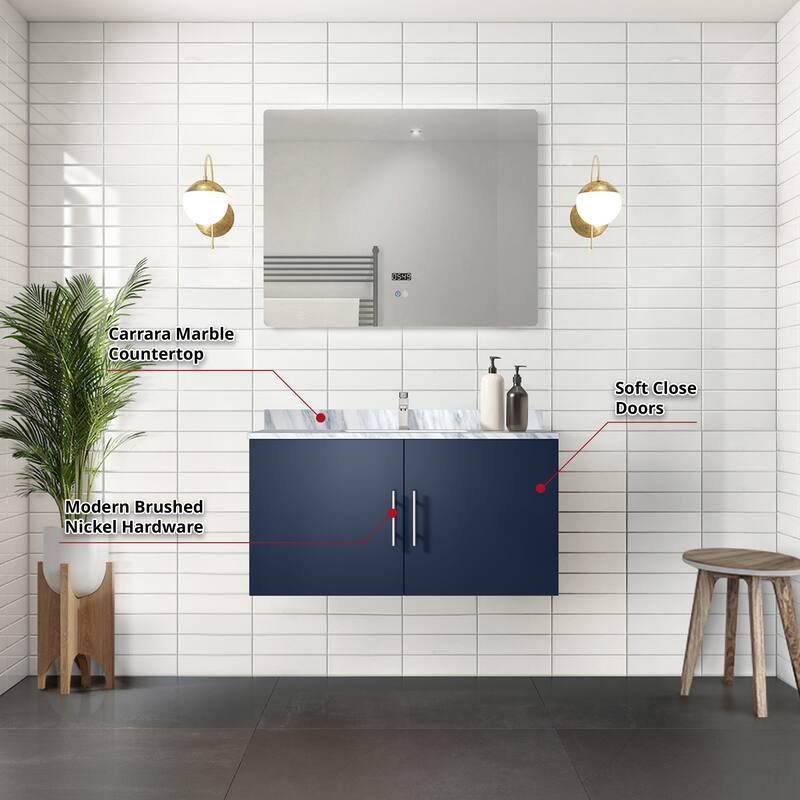 Geneva Bath Vanity with Carrara Marble Top, Sink & Mirror