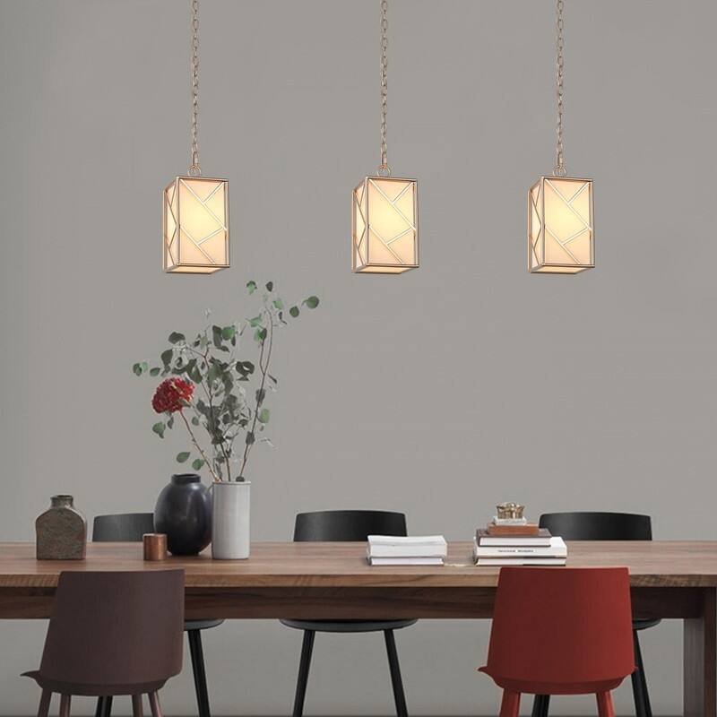 Bella Modern Farmhouse 1-Light Gold Frame Island Pendant Lights with Fabric Shade for Dining Room