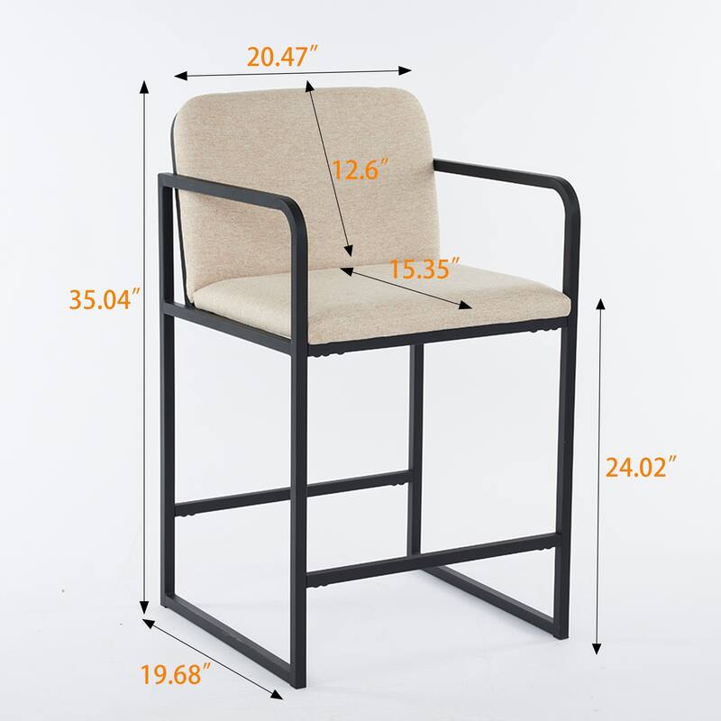 Upholstered Counter Height Bar Stool with Armrests, Metal Frame and Padded Seat, Dining Chair for Kitchen Island, Restaurant
