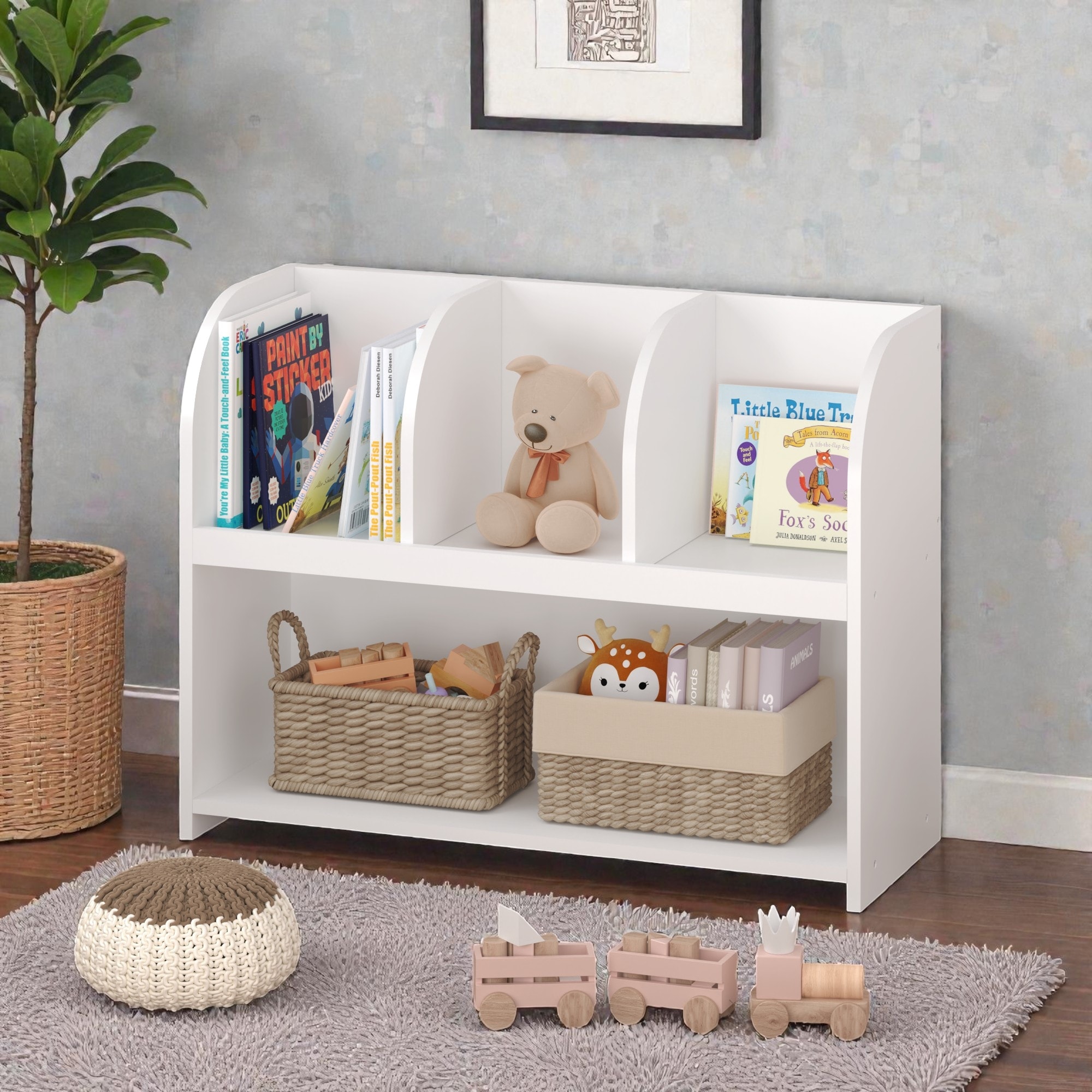Kids Bookcase with Front Storage Shelf and Toy Organizer for Children's Room, Bookshelf, Storage Cabinet with Anti-Tip Safety