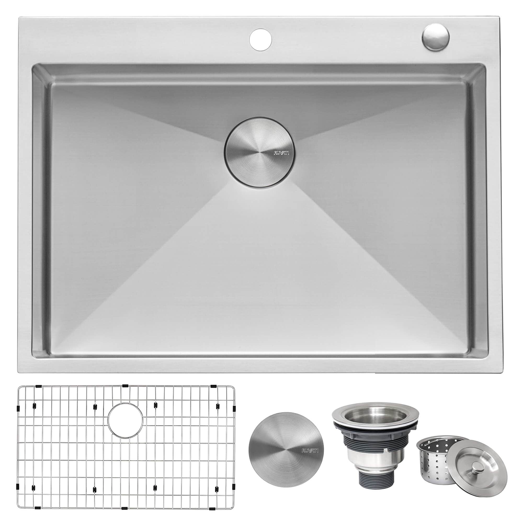 Ruvati 27 x 20 inch Drop-in 16 Gauge Stainless Steel Topmount Kitchen Sink Single Bowl - RVH8017 - Silver