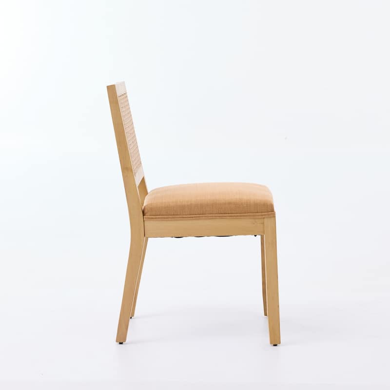 Farmhouse Rattan Dining Chairs Set of 2, Cane Upholstered Kitchen Side Chair with Natural Hardwood Frame