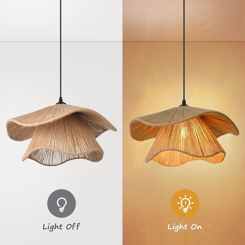 Rustic pendant light dark brown chandelier lamp jute rope hanging light