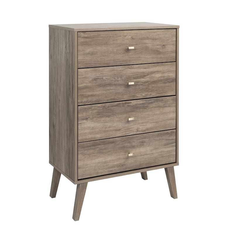 Prepac Milo Mid-Century Modern 4 Drawer Chest of Drawers, Contemporary Bedroom Furniture, Small Dresser for Bedroom - Drifted Gray