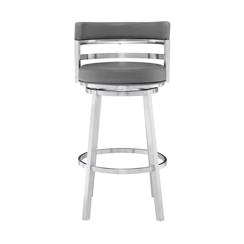 26" Grey Faux Leather Swivel Counter Height Bar Stool with Arms and Footrest Iron Frame - 35" H x 20" W x 21" D