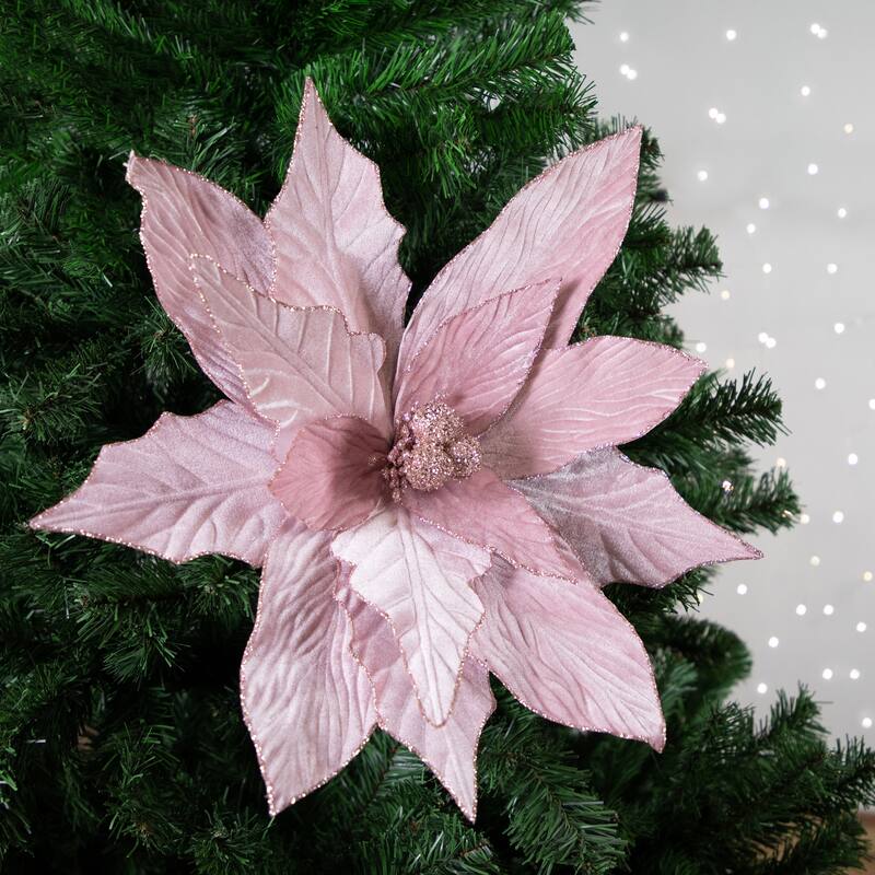 33" Pink Glittered Poinsettia Large Christmas Pick - 33
