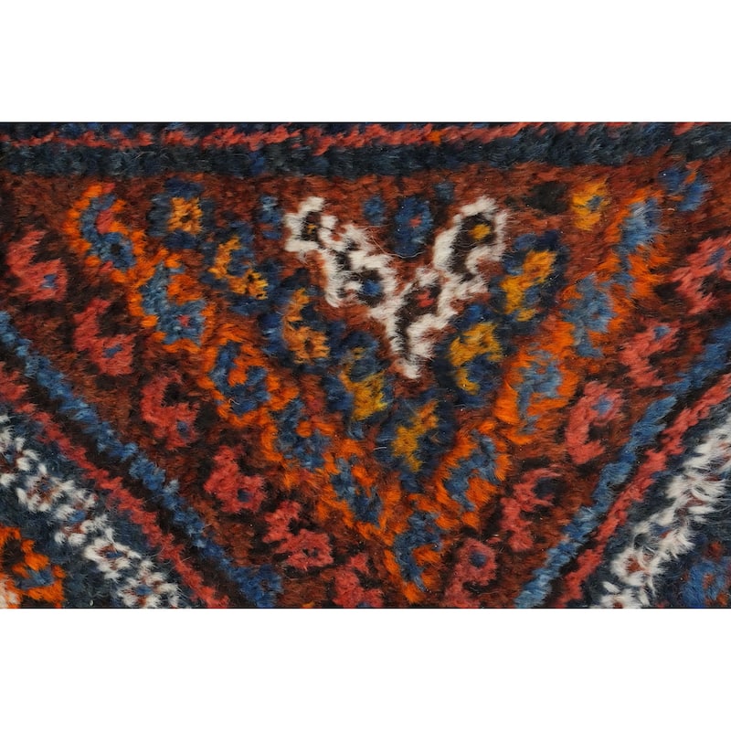 Hand Knotted Oriental 100% Wool Carpet Traditional Tribal Navy Blue & Blues Shiraz Runner Rug - 12' 2'' X 4' 3''