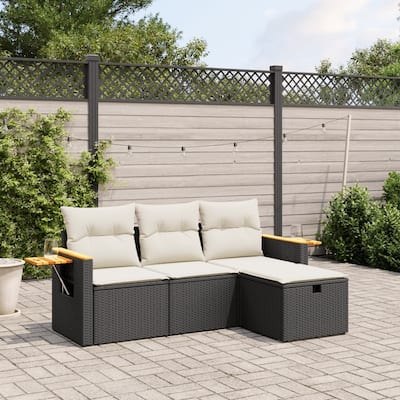 vidaXL Patio Sofa Set with Cushions Outdoor Furniture 4 Piece Poly Rattan