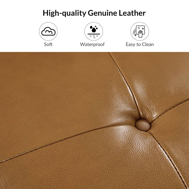 Frances Mid-century Style Genuine Leather Sectional Sofa and Chaise with Soild Wood Legs by HULALA HOME