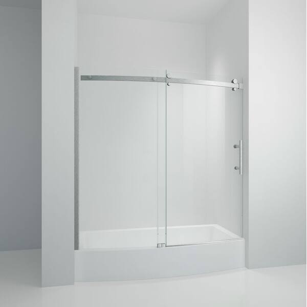 Frameless Curved Bathtub Shower Doors 60" Width x 58" Height with 1/3