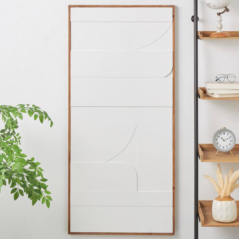 White Wood Dimensional Geometric Shaped Geometric Wall Decor with Brown Wooden Frame - White - 28"W, 61"H
