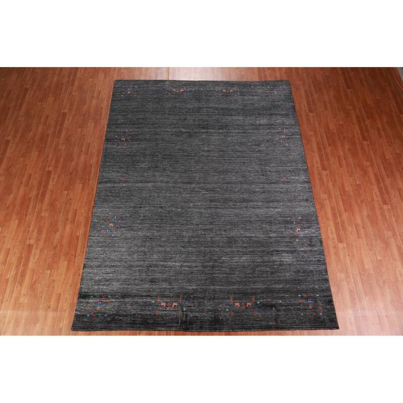 Charcoal Gabbeh Indian Area Rug Handmade Silk Carpet - 8'9" x 11'9"