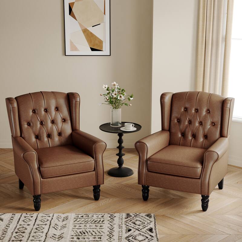 Button-Tufted Accent Club Chair Wingback Armchair Set of 2