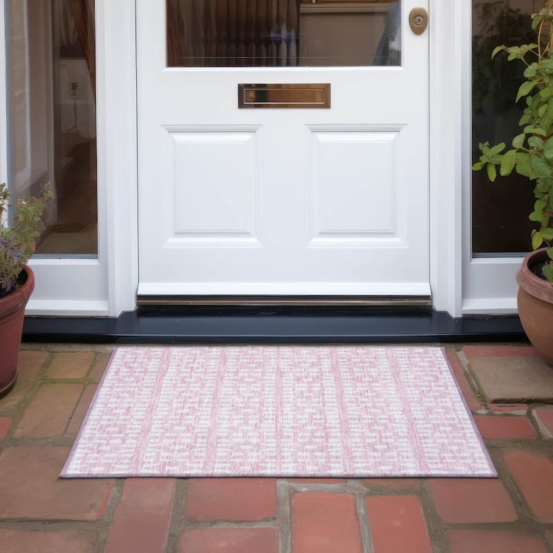 Machine Washable Indoor/ Outdoor Contemporary Imprints Chantille Rug - Pink - 1'8" x 2'6"