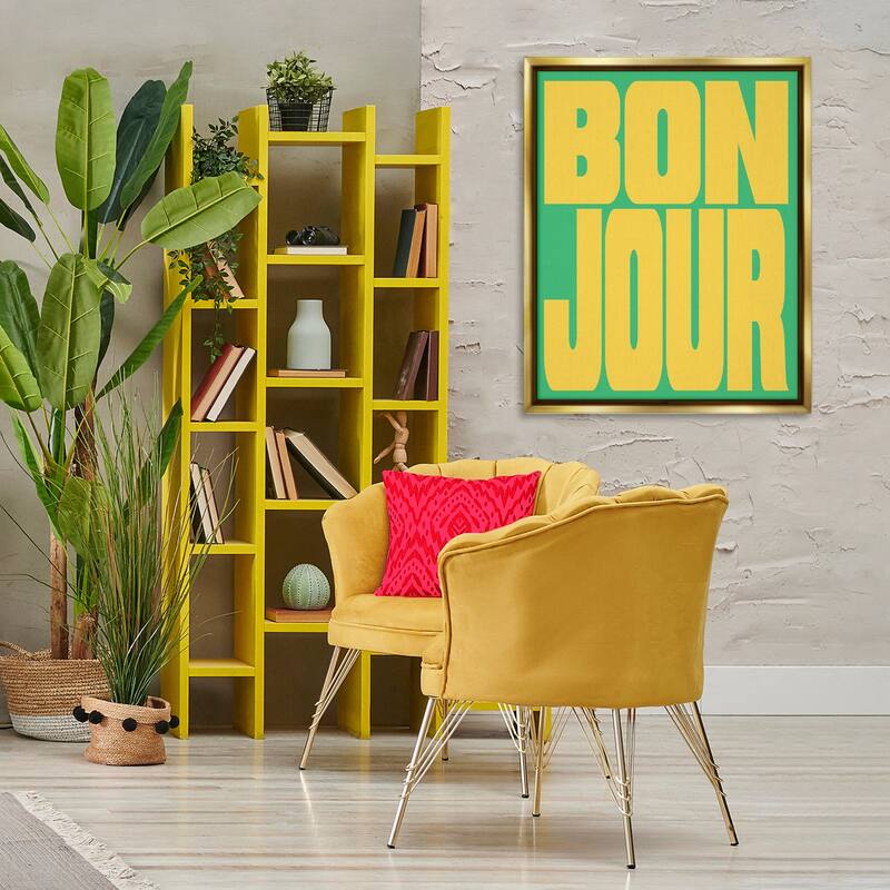 Stupell Bonjour Yellow & Green Framed Floater Canvas Wall Art Design By House of Lulu