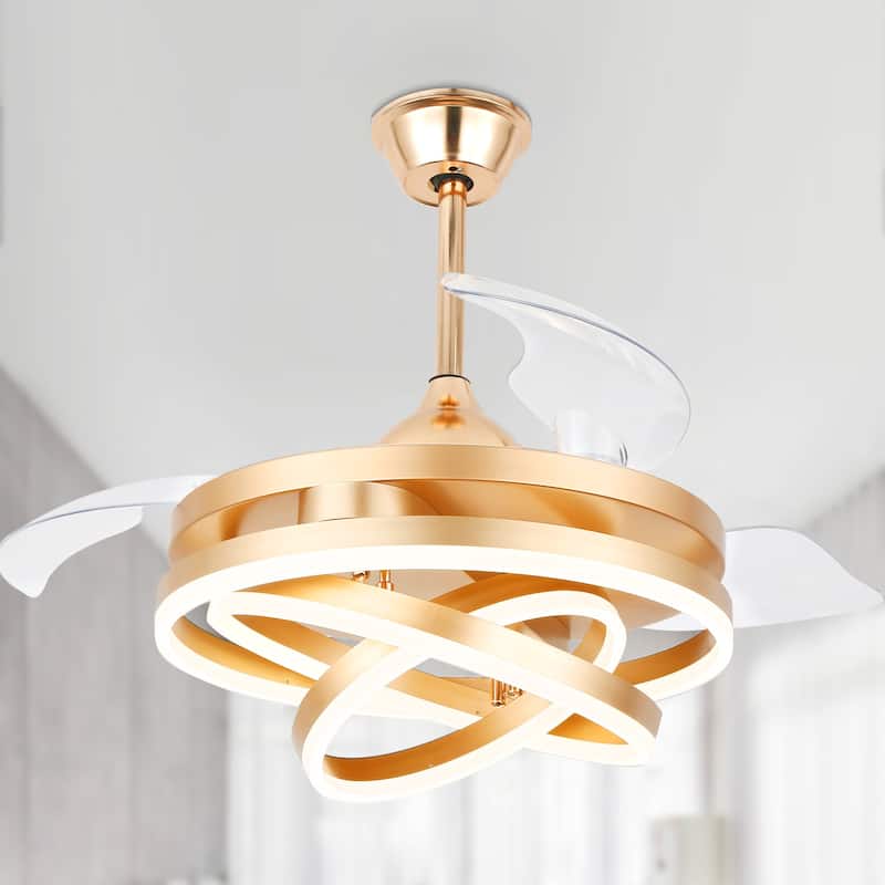 Oaks Aura 42in. DIY Shape Retractable Ceiling Fan With Lights, 6-Speed DC Motor Modern Ceiling Fan with LED Light and Remote - 42in. - French Gold