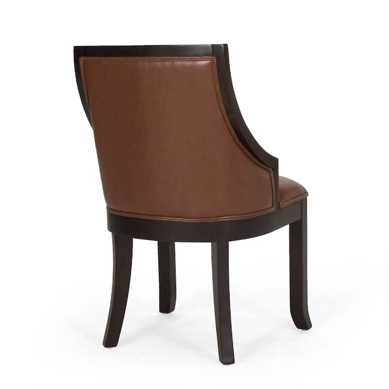 Dining Chair Set of 2, Light Brown Faux Leather, Black Wood Frame
