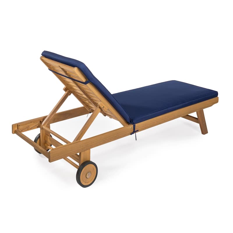 Adjustable Outdoor Chaise Lounge w/ Cushion & Wheels - JONATHAN Y