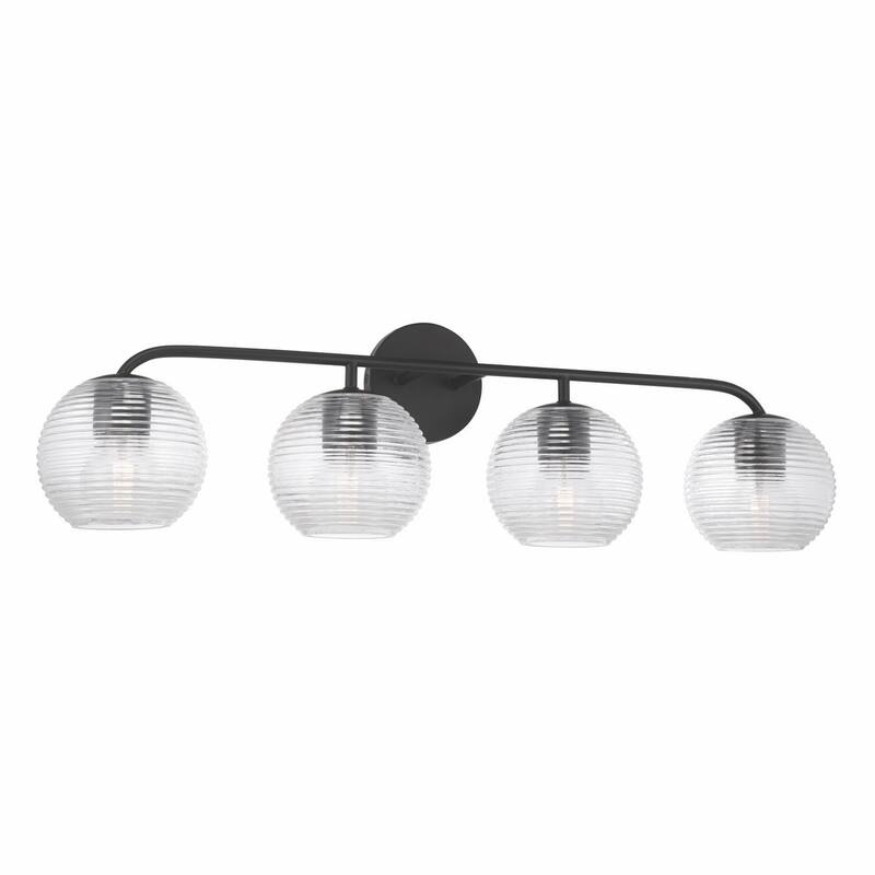 Dolan 4-light Bath/ Vanity Fixture w/ Clear Ribbed Glass - Matte Black