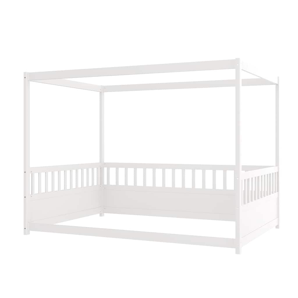 Full Size Canopy Bed Frame with Guardrails