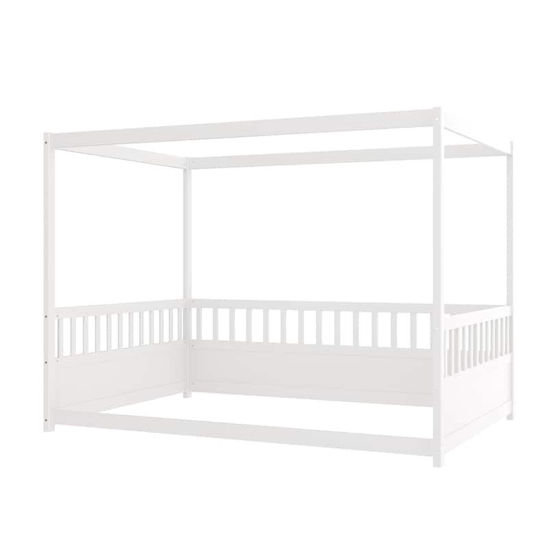 Wood Canopy Bed Frame with Guardrails