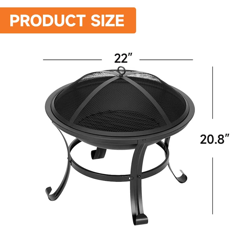22" Fire Pit for Wood Burning, Portable Outdoor Firepit for Patio, Backyard, Camping, Beach