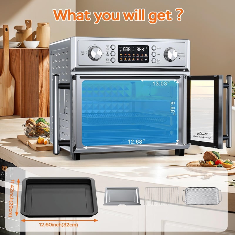 PlumChef 26QT Large Capacity French Double-Door Air Fryer Convection Toaster Oven, 1700W