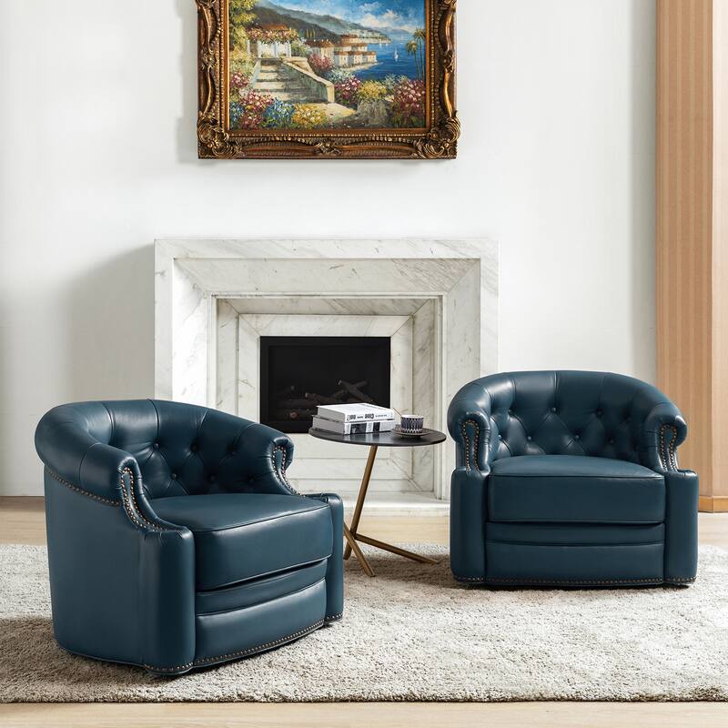 Felipe Modern Genuine Leather Swivel Chair With Tufted Back Set of 2 By HULALA HOME