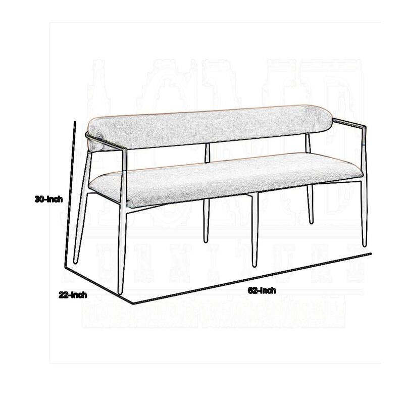 Vonn Long Bench, 62 Inch, Black Chenille, Padded Backrest, Metal Legs