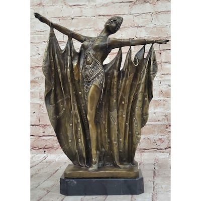 Demetre Chiparus Vintage Reproduction Art Deco Dancer Showgirl Curtain Call Bronze Sculpture
