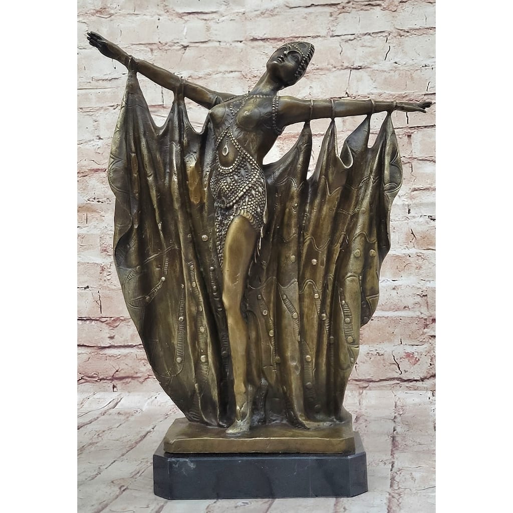 Demetre Chiparus Vintage Reproduction Art Deco Dancer Showgirl Curtain Call Bronze Sculpture