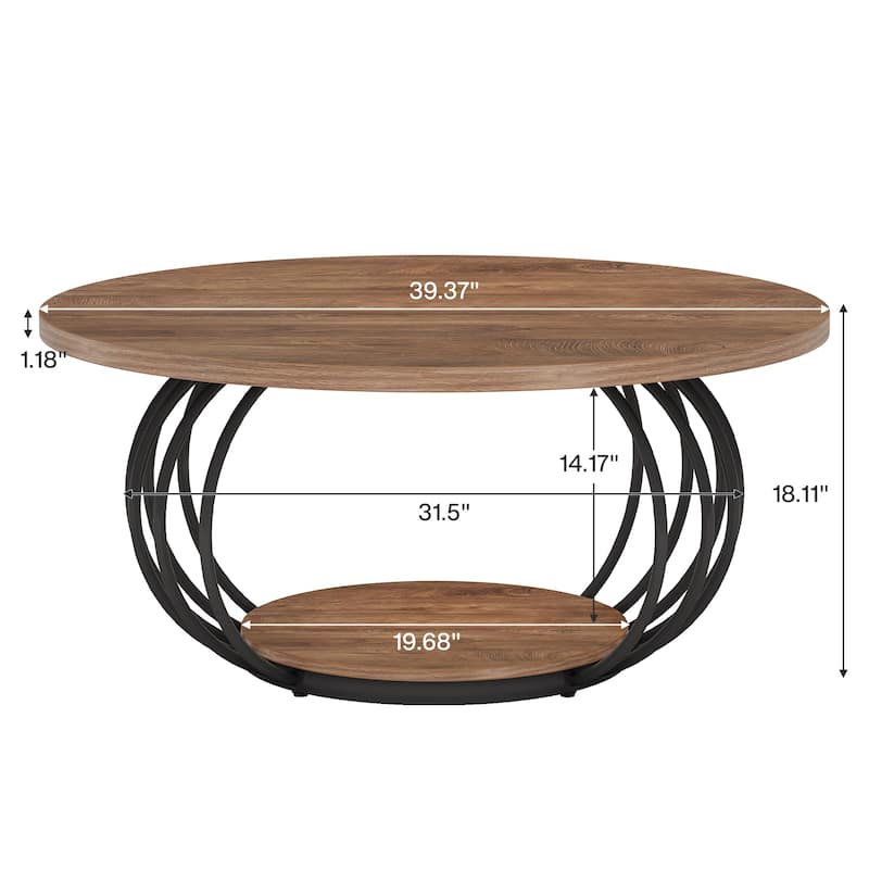 39.4" Rustic Metal Round Coffee Tables for Living Room