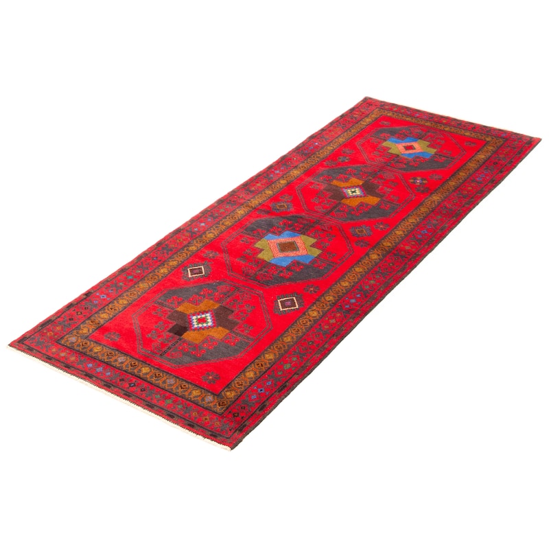 ECARPETGALLERY Hand-knotted Baluch Red Wool Rug - 3'4 x 9'2