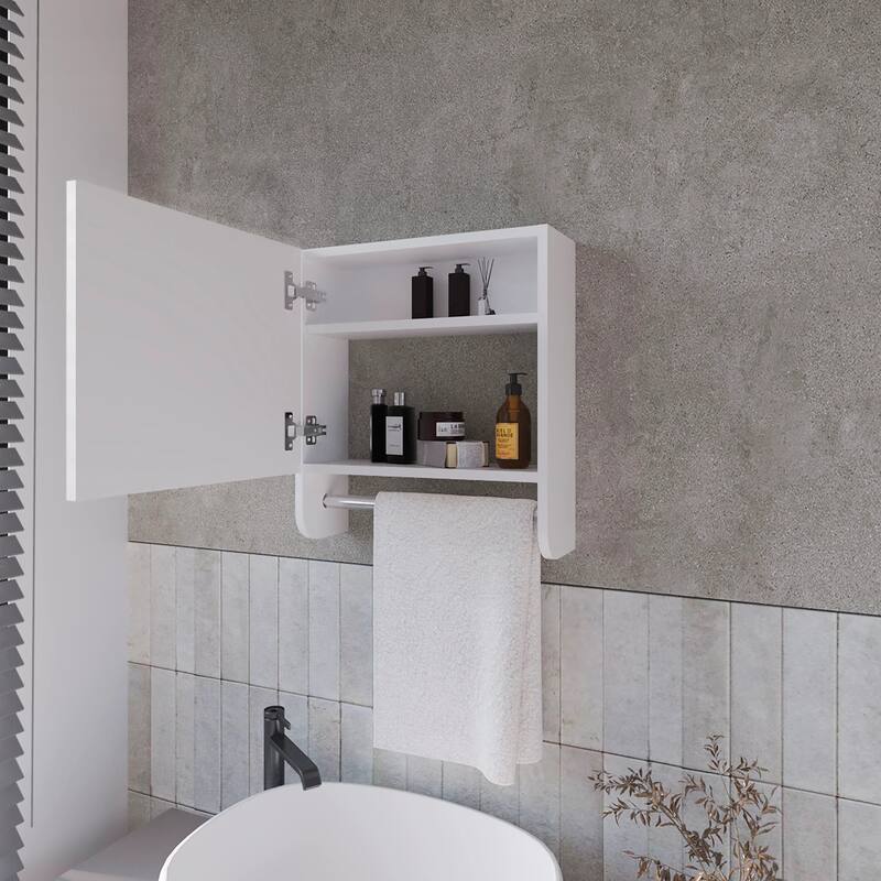 Black Wall-Mounted Medicine Cabinet with Towel Bar and Mirror, Perfect for Small Bathrooms and Tight Spaces