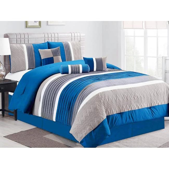 Shatex Bed In A Bag - 7 Piece Luxury Microfiber Striped Bedding Comforter Set - Oversized Bedroom Comforters