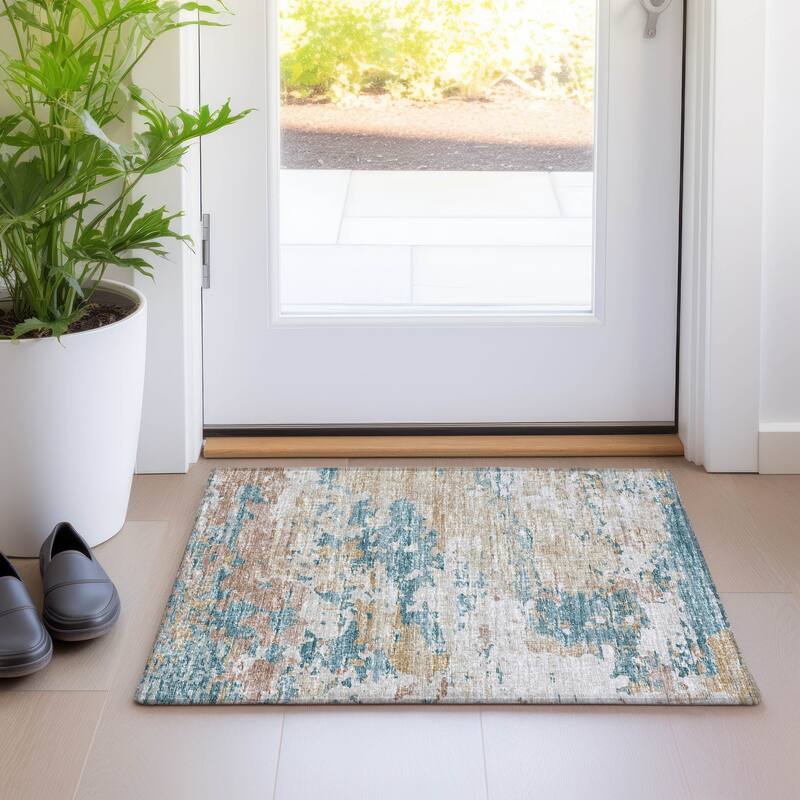 Premium Washable Super Soft Abstract Modern Mayfield Rug - Teal - 1' 8" x 2' 6" - Rectangle