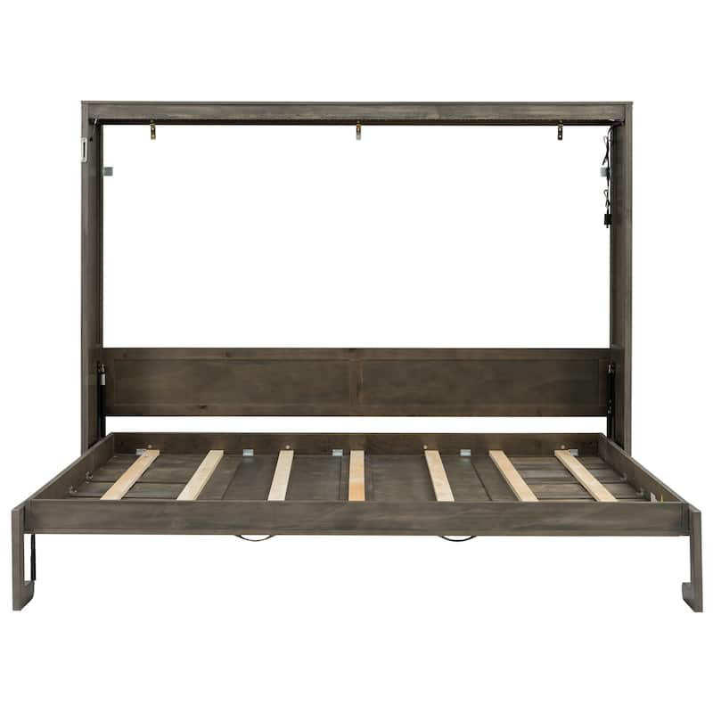 Murphy Bed with LED Light, Foldable Bed Can be Folded into Cabinet, Hidden Wall Bed Cube Cabinet Platform Bed Frame